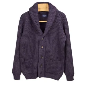 Shawl collar 4-ply cardigan jacket in Elderberry supergeelong lambswool