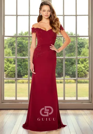 Sheath Off Shoulder Sleeveless Beaded Pleated Back Zipper Mother of Bride Dress