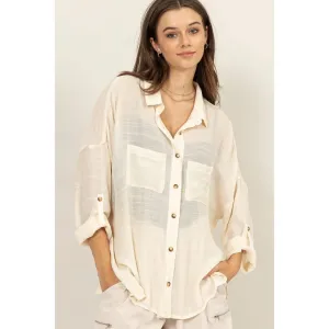 Sheer Long Sleeve Button Down Shirt