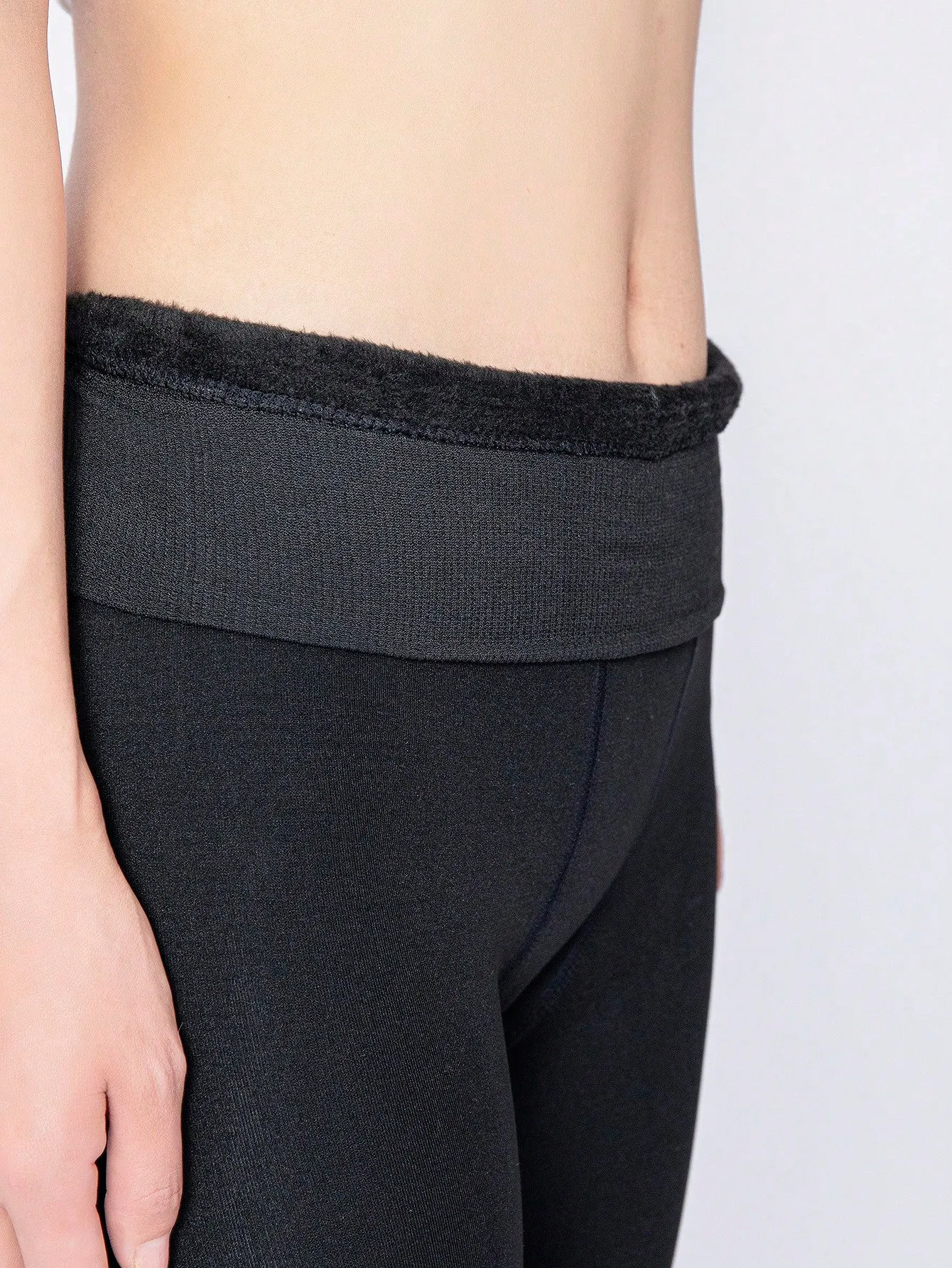 SHEIN 1pc Women's Thickened Velvet Warm Tights, Autumn And Winter Black Trousers And Leggings