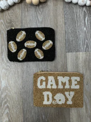 SHI Black Football Beaded Pouch