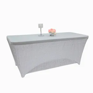 Shimmer Tinsel Stretch Fitted Table Cover 6ft Rectangular - Silver