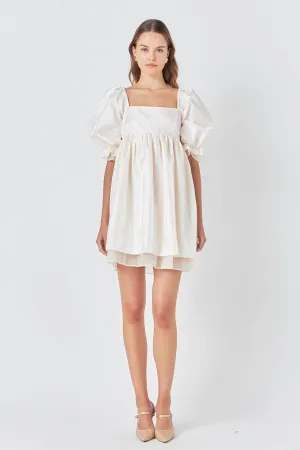Shiny Puff Sleeve Mini Dress