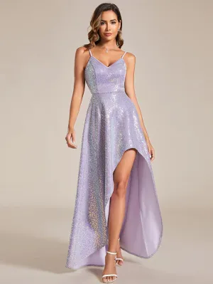 Shiny Side Split Spaghetti Straps Evening Dresses