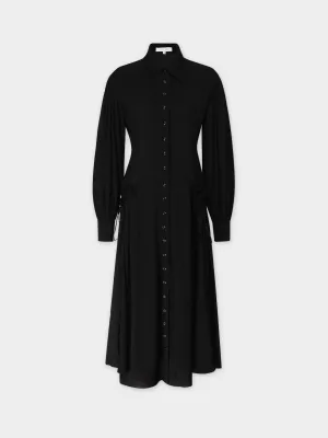 Shirred Pocket Dress-Black