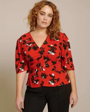 Short Sleeve Blouse with Ruched Detail | Orange Multi