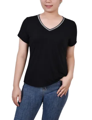 Short Sleeve Top With Stone Details