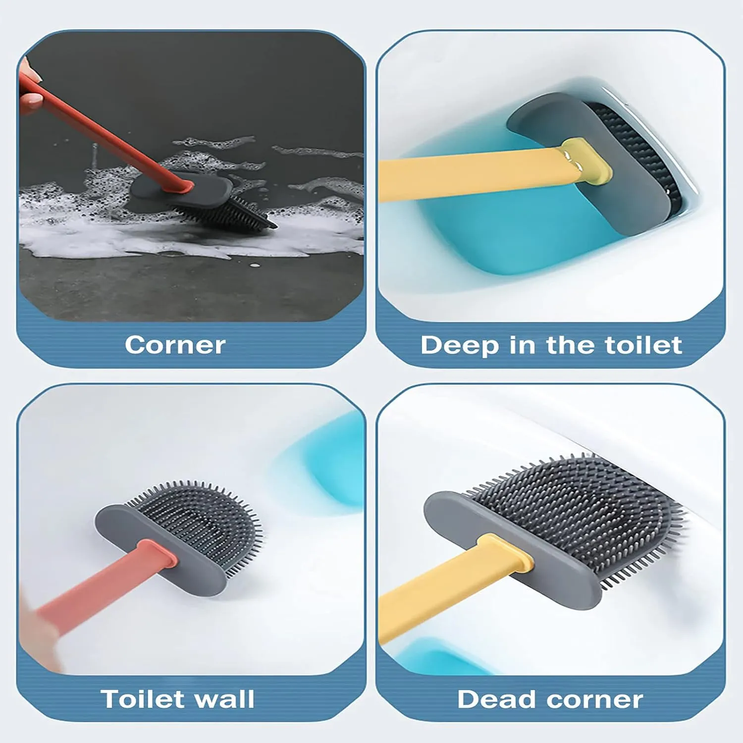 Silicone Toilet Brush/ Flexible Soft Bristle Brush with Quick Dry Holder Cleaning Brush for Toilet Accessories ( Without Box )
