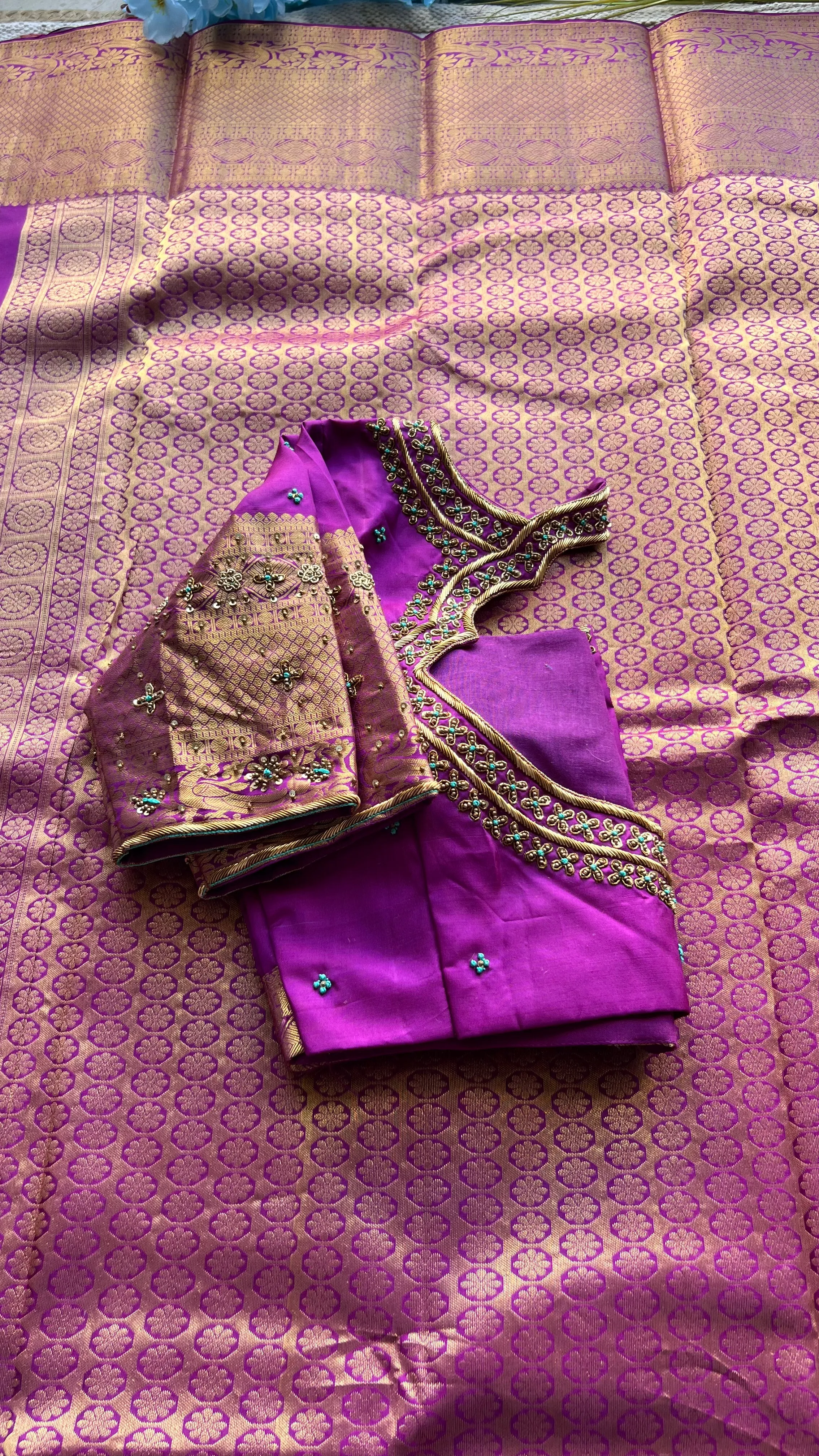 Silk blouse hand work design 1002