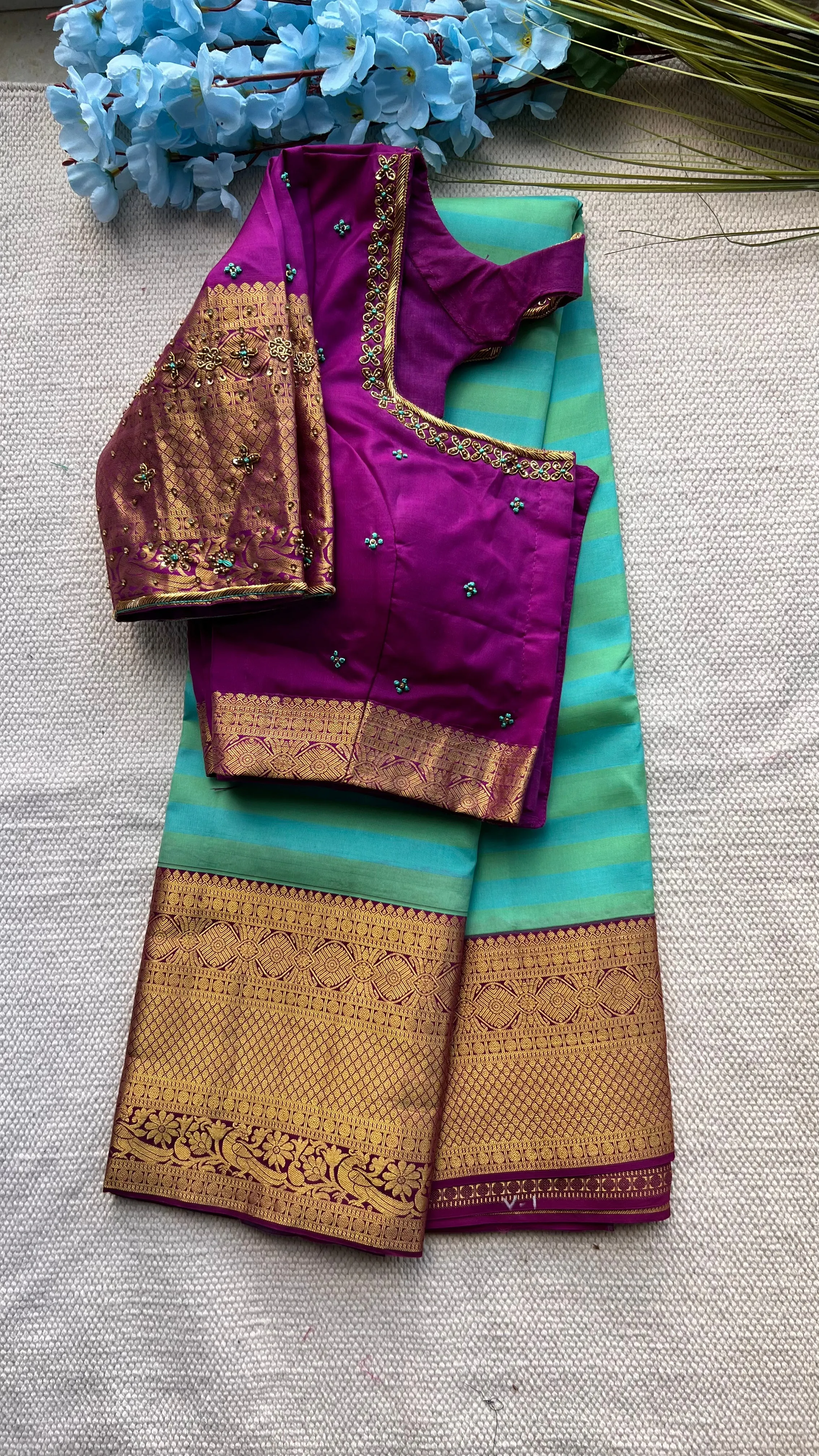 Silk blouse hand work design 1002