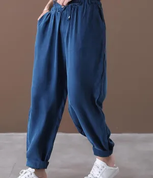 Silk cotton Thin Denim Summer Loose Wide Leg Women Casual Pants Elastic Waist WG05131