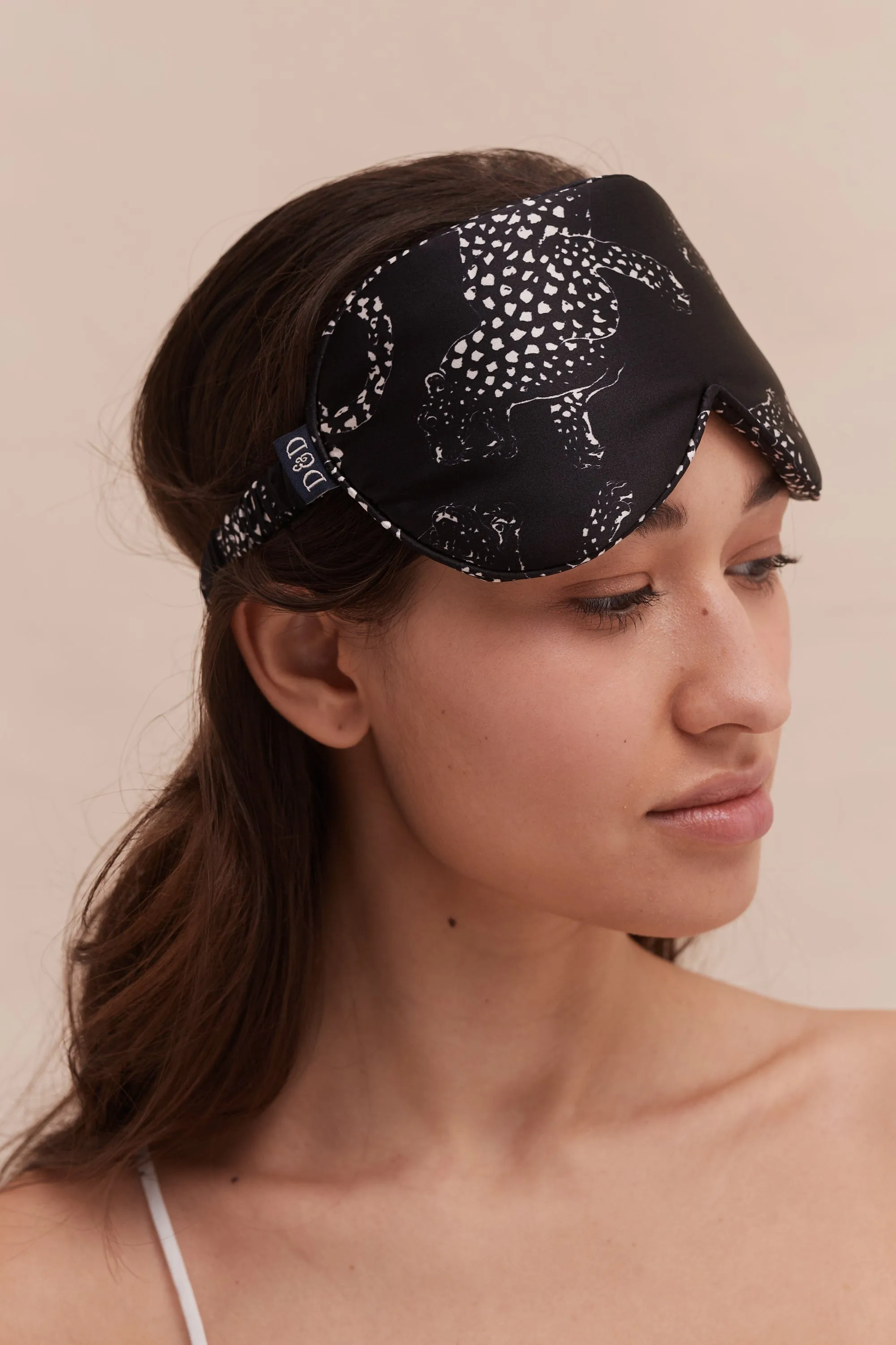 Silk Eye Mask Jag Print Navy