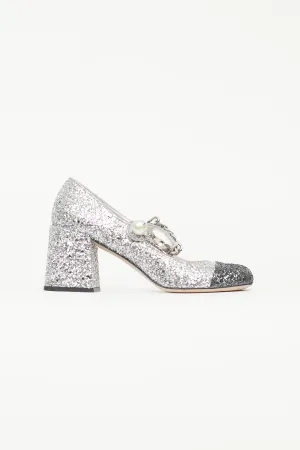 Silver Glitter Pearl Mary Jane Heel