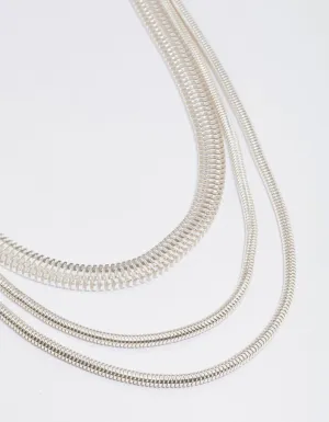 Silver Multi-Row Thick Snake Chain Necklace