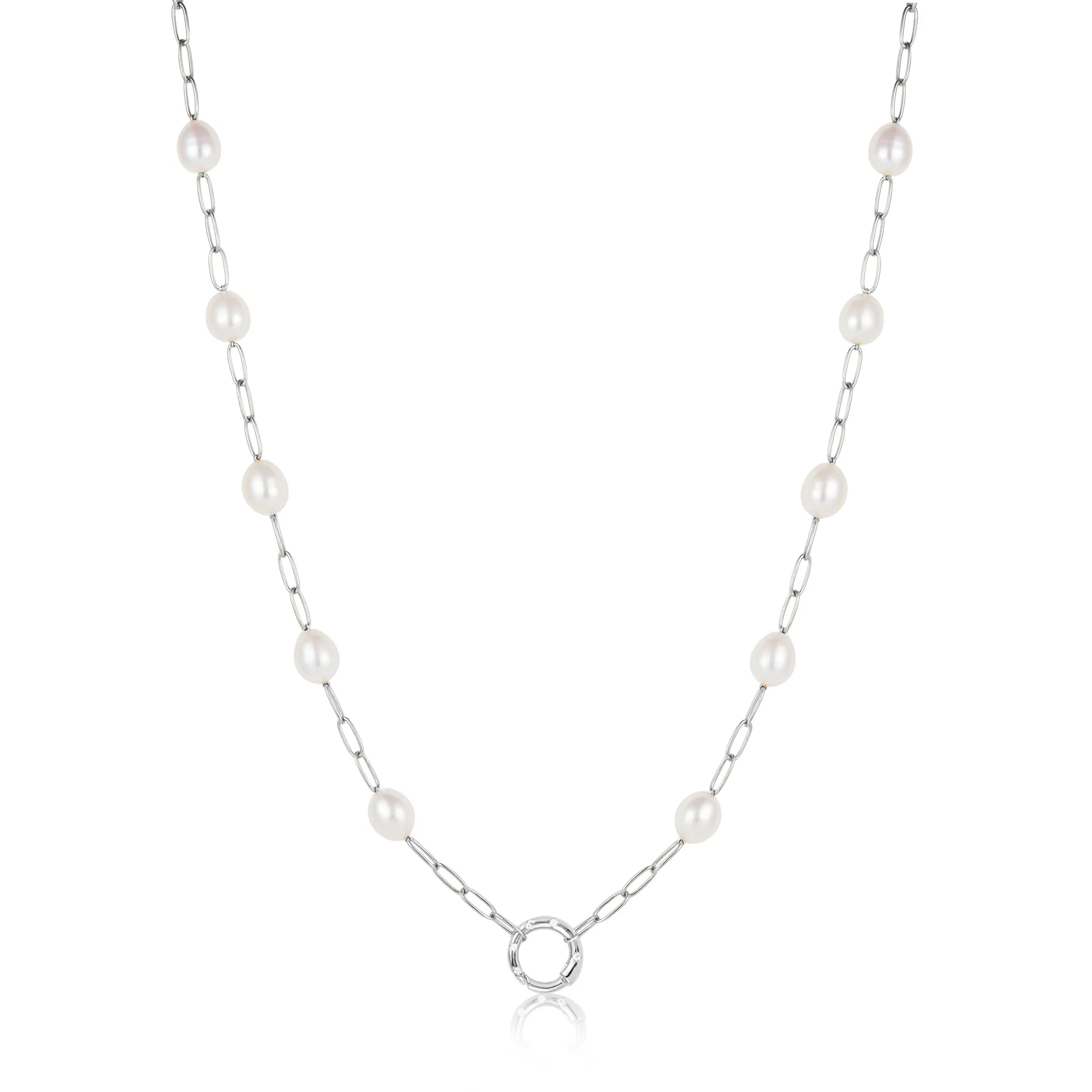 Silver Pearl Chain Charm Connector Necklace