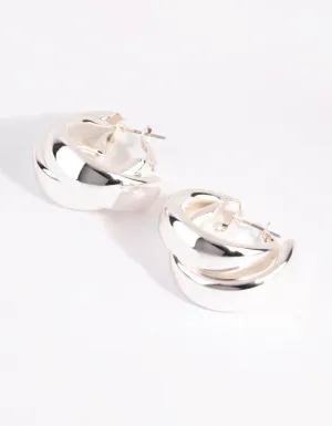 Silver Thick Double Hoop Earrings