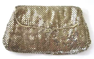 Silver-Tone Mesh Envelope Clutch Purse with Rhinestone Clasp