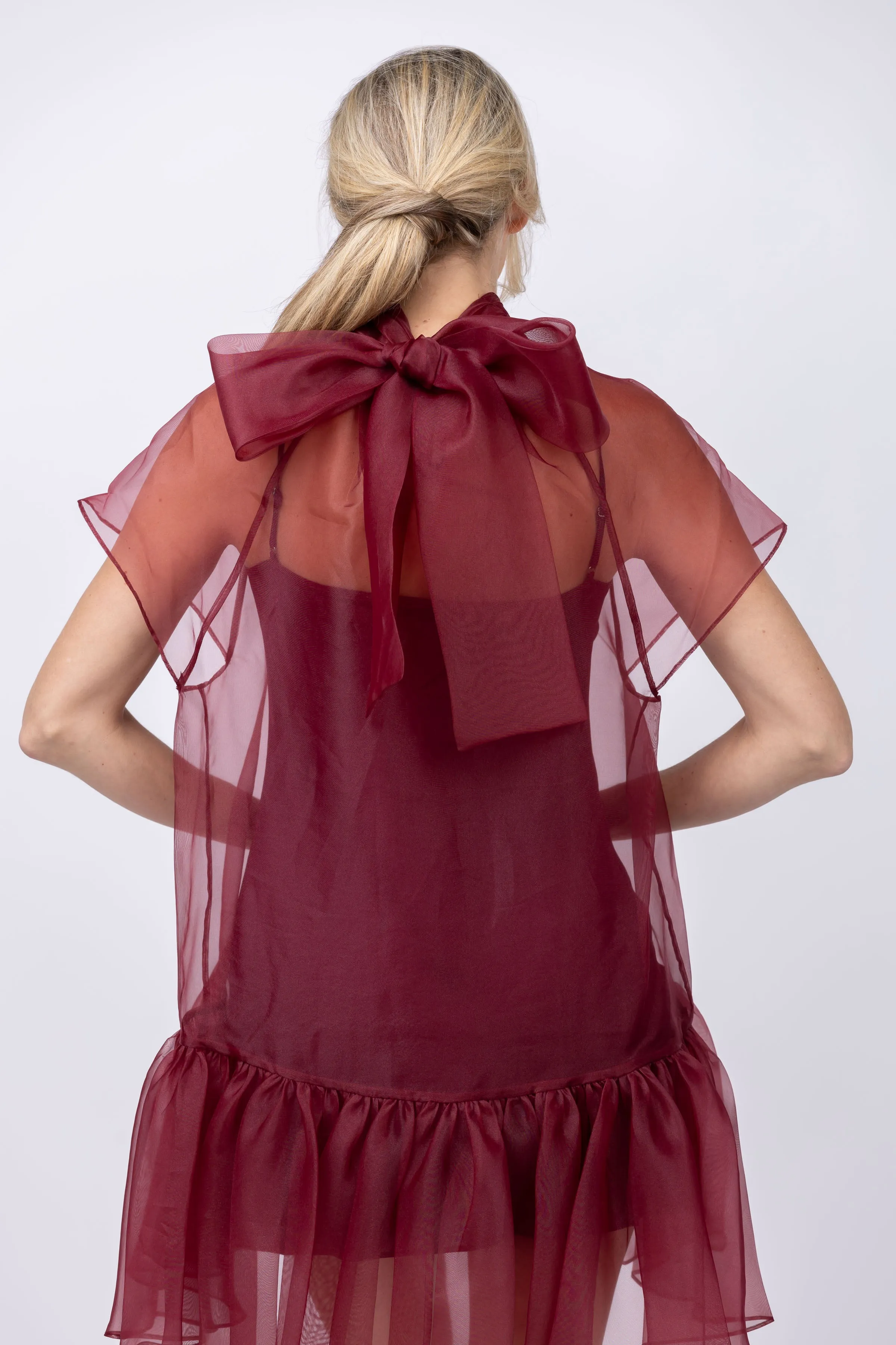 Simkhai Beaux Tiered Mini Dress in Oxblood