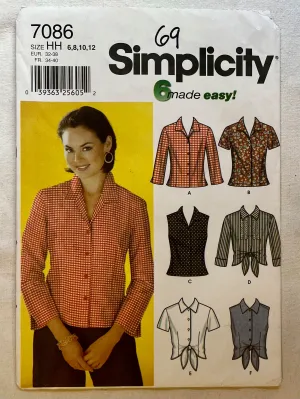 Simplicity 7086 PARTIALLY CUT Blouse Sizes 6-12