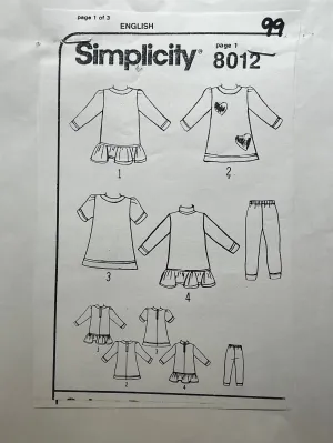 Simplicity 8012 Sewing Pattern PARTIALLY CUT Babys' Dress & Pants