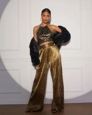 Sinclair Metallic Plisse Trouser Pants