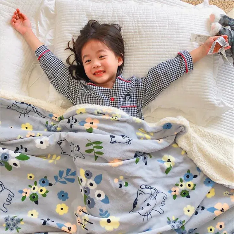 SINOTAO  -  4 Sizes Winter Warm Baby Berber Fleece Blankets Sofa Sleeping Blanket Thickened Warm Plush Coral Fleece Baby Bed Sleeping Quilt