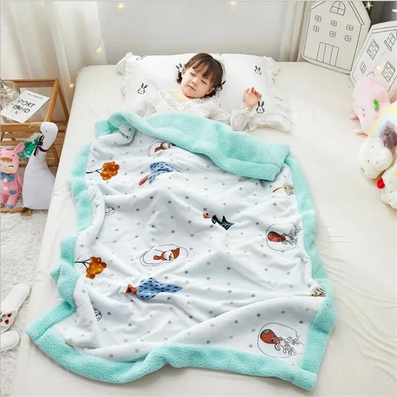 SINOTAO  -  4 Sizes Winter Warm Baby Berber Fleece Blankets Sofa Sleeping Blanket Thickened Warm Plush Coral Fleece Baby Bed Sleeping Quilt