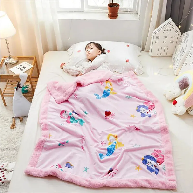 SINOTAO  -  4 Sizes Winter Warm Baby Berber Fleece Blankets Sofa Sleeping Blanket Thickened Warm Plush Coral Fleece Baby Bed Sleeping Quilt