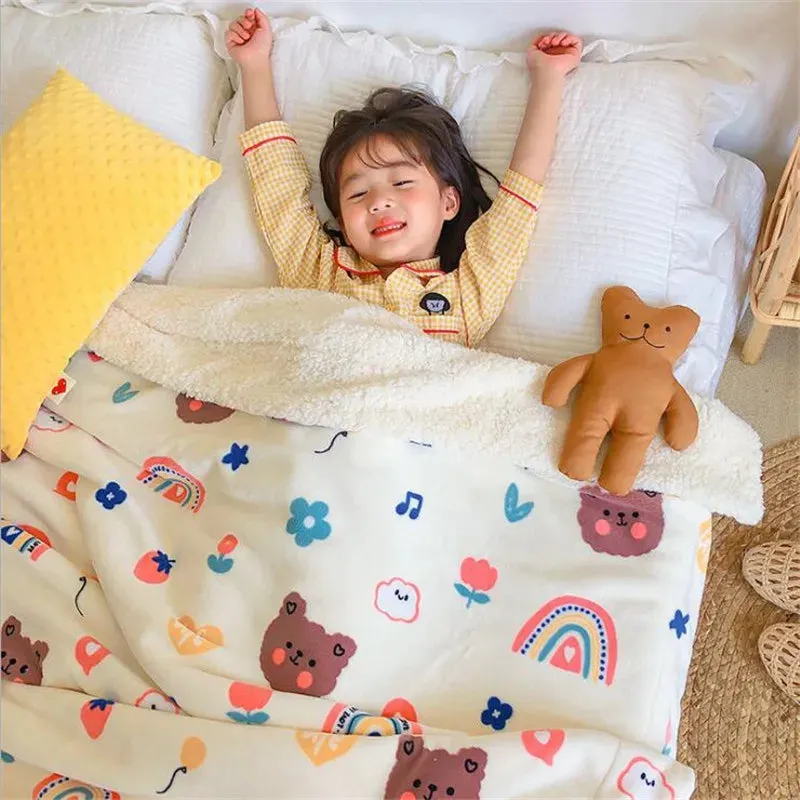 SINOTAO  -  4 Sizes Winter Warm Baby Berber Fleece Blankets Sofa Sleeping Blanket Thickened Warm Plush Coral Fleece Baby Bed Sleeping Quilt