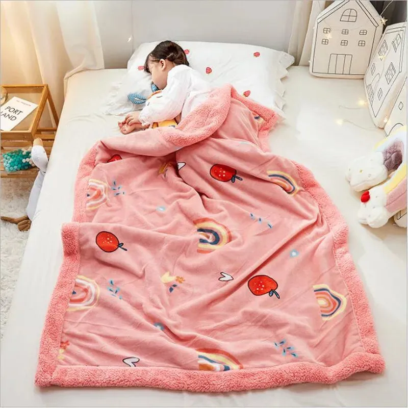 SINOTAO  -  4 Sizes Winter Warm Baby Berber Fleece Blankets Sofa Sleeping Blanket Thickened Warm Plush Coral Fleece Baby Bed Sleeping Quilt
