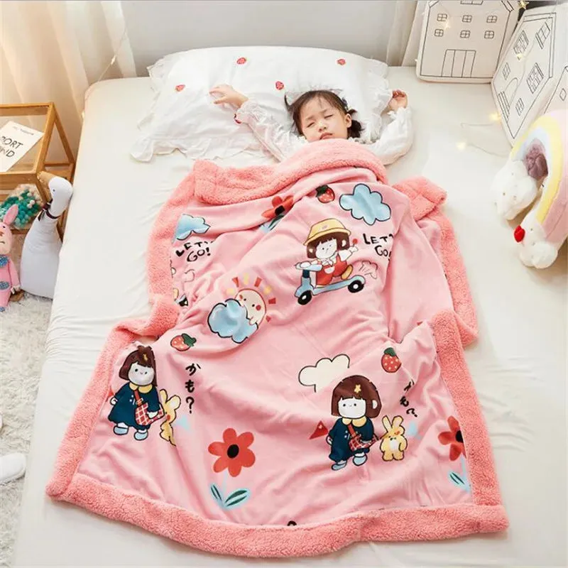 SINOTAO  -  4 Sizes Winter Warm Baby Berber Fleece Blankets Sofa Sleeping Blanket Thickened Warm Plush Coral Fleece Baby Bed Sleeping Quilt