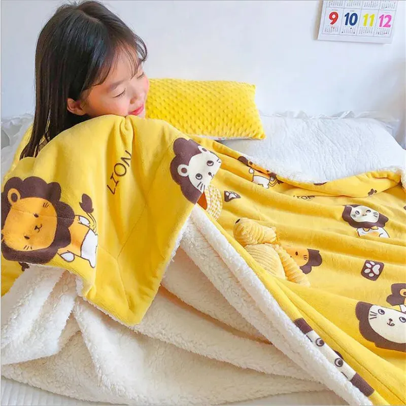 SINOTAO  -  4 Sizes Winter Warm Baby Berber Fleece Blankets Sofa Sleeping Blanket Thickened Warm Plush Coral Fleece Baby Bed Sleeping Quilt