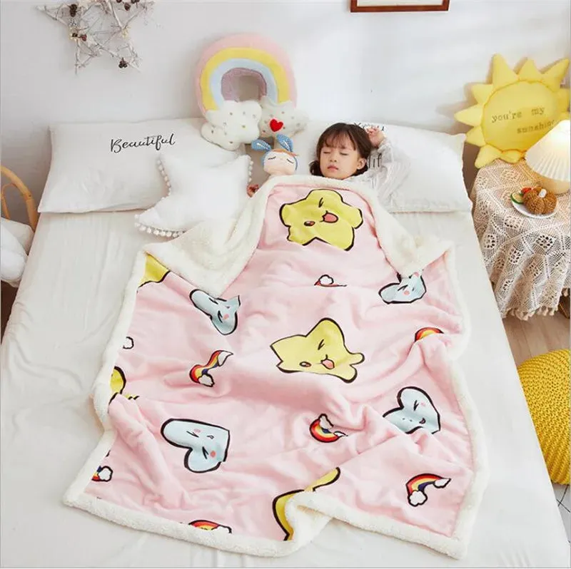 SINOTAO  -  4 Sizes Winter Warm Baby Berber Fleece Blankets Sofa Sleeping Blanket Thickened Warm Plush Coral Fleece Baby Bed Sleeping Quilt