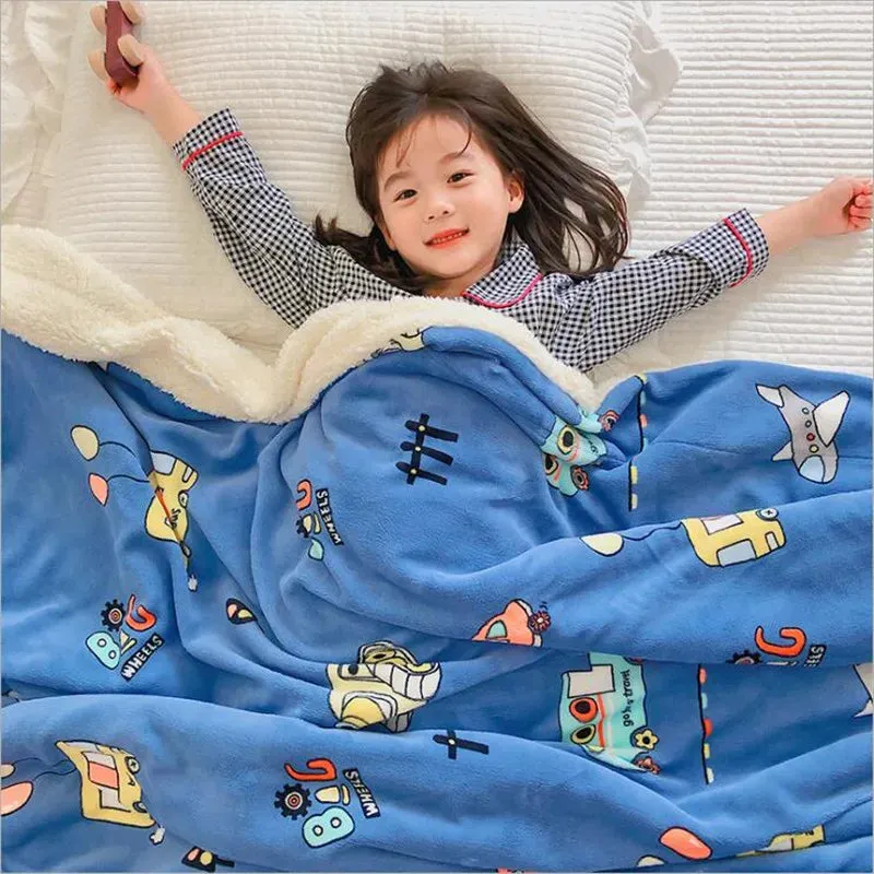 SINOTAO  -  4 Sizes Winter Warm Baby Berber Fleece Blankets Sofa Sleeping Blanket Thickened Warm Plush Coral Fleece Baby Bed Sleeping Quilt