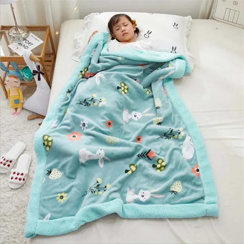 SINOTAO  -  4 Sizes Winter Warm Baby Berber Fleece Blankets Sofa Sleeping Blanket Thickened Warm Plush Coral Fleece Baby Bed Sleeping Quilt