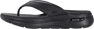 Skechers Go Walk Arch Fit Black Slip On Open Toe Strap Detail LeatherSandals