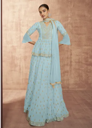 Sky Blue Georgette Party Trendy Peplum Lehenga Choli