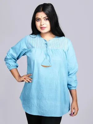 Sky Blue Pintucks Handwoven Cotton Top