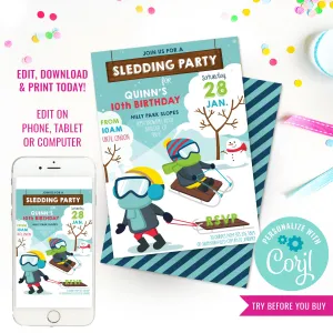 Sledding Party Invitation | Tobogganing Party Invitation