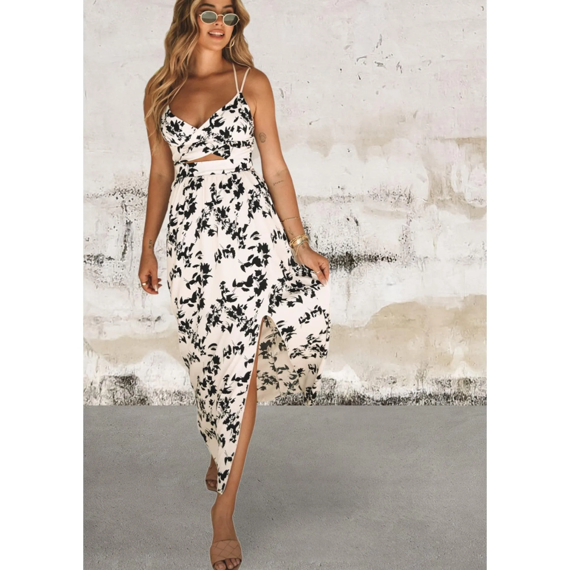 Sleeveless Maxi Floral Dress with Slit