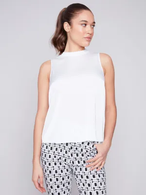 Sleeveless Satin Top with Rib Neckband