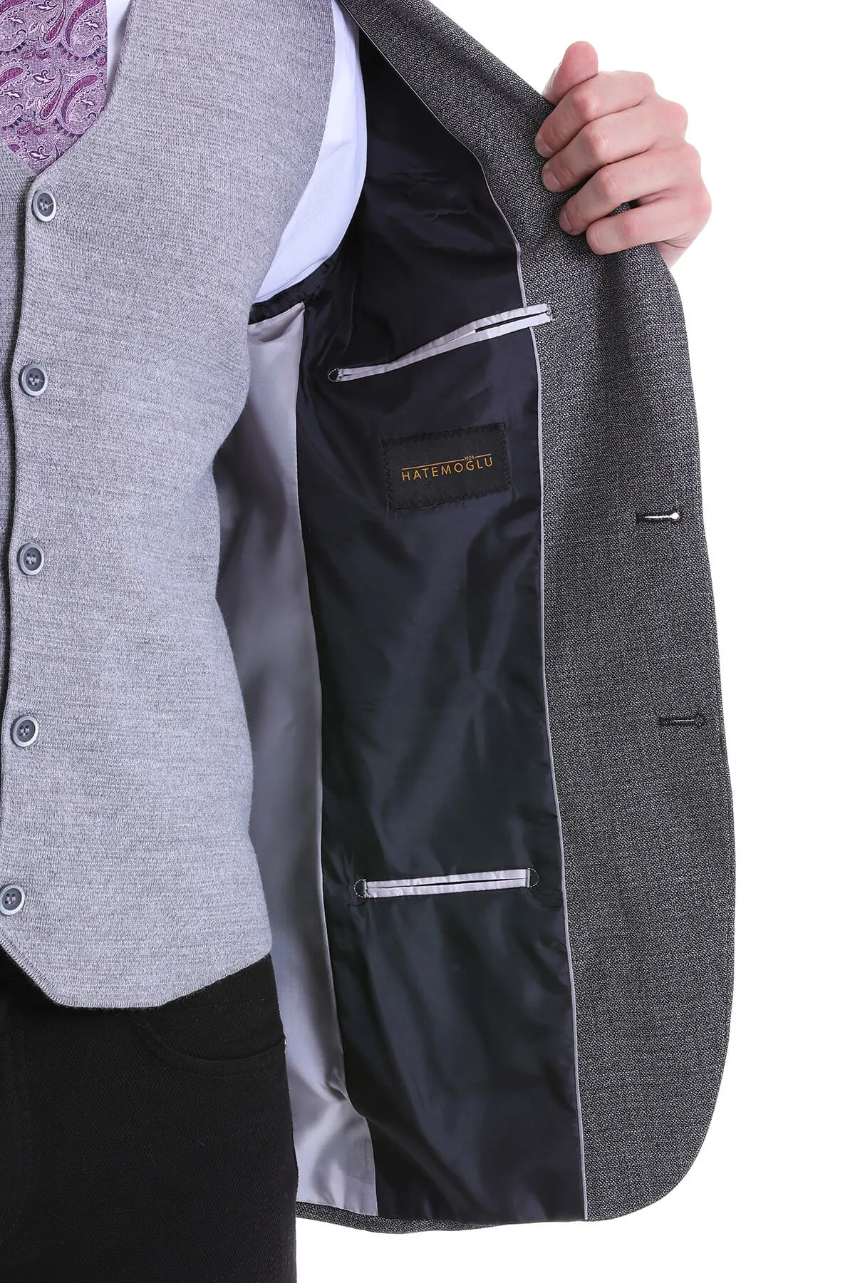 Slim Fit Notch Lapel Textured Black Casual Blazer