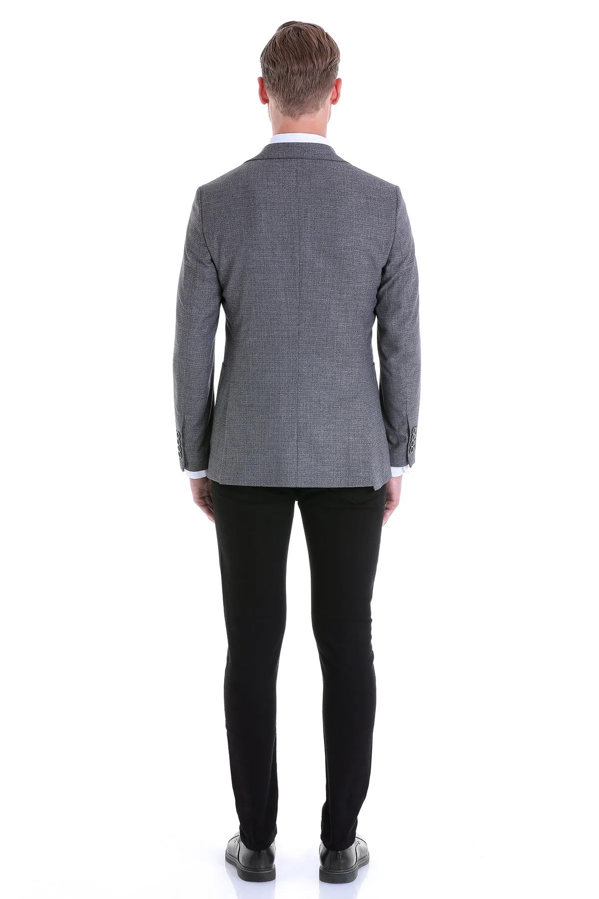 Slim Fit Notch Lapel Textured Black Casual Blazer