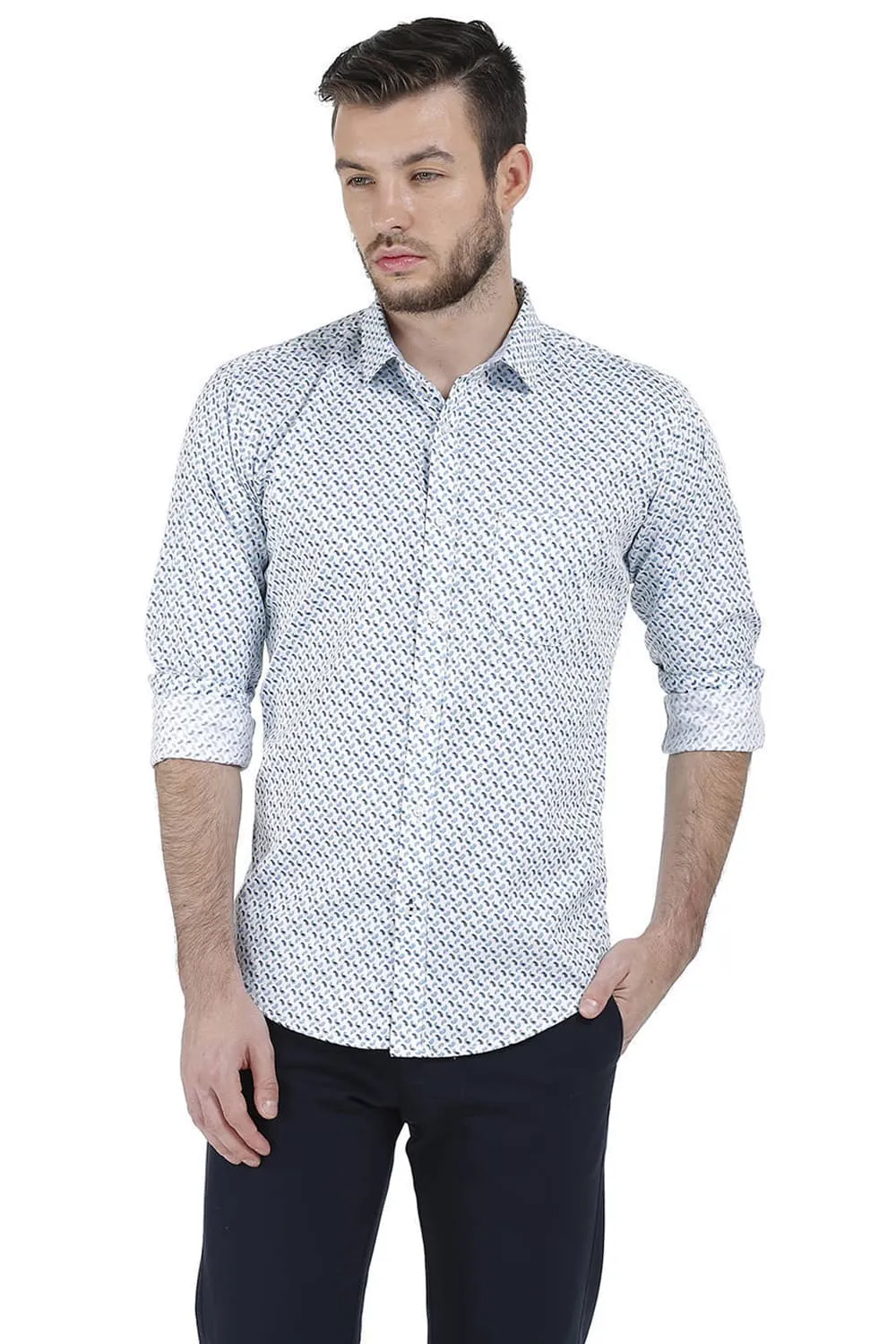 Slim Fit Printed Satin Shirt