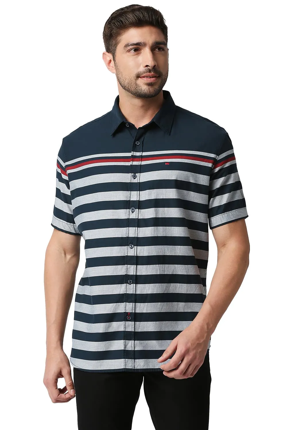 Slim Fit Twill Eng Weft Stripe Halfsleeves Shirt
