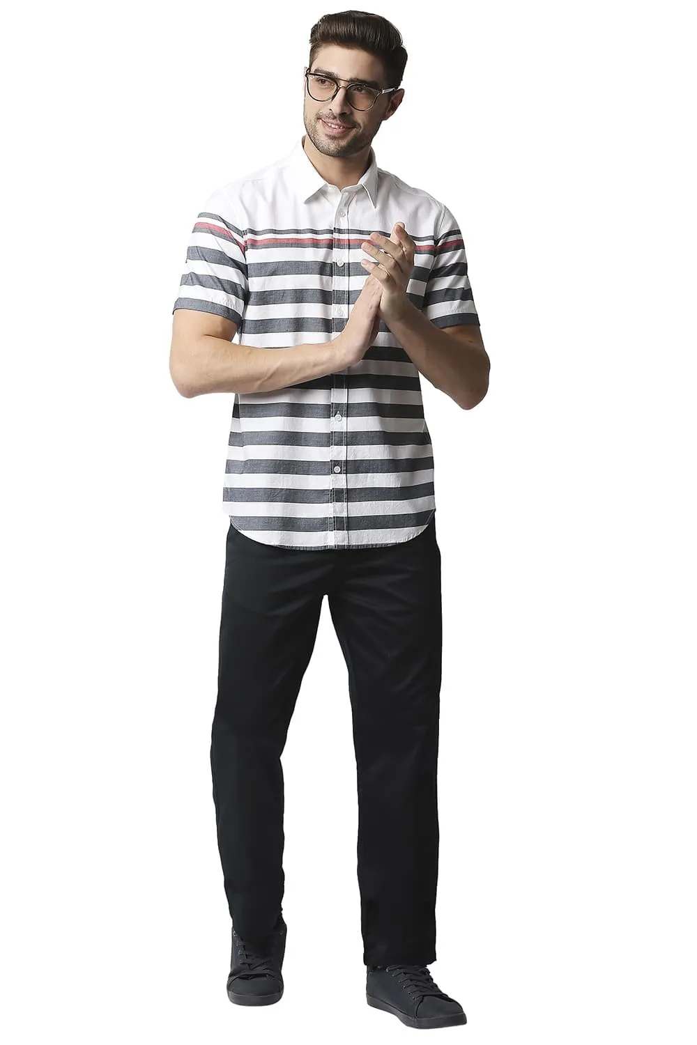 Slim Fit Twill Eng Weft Stripe Halfsleeves Shirt