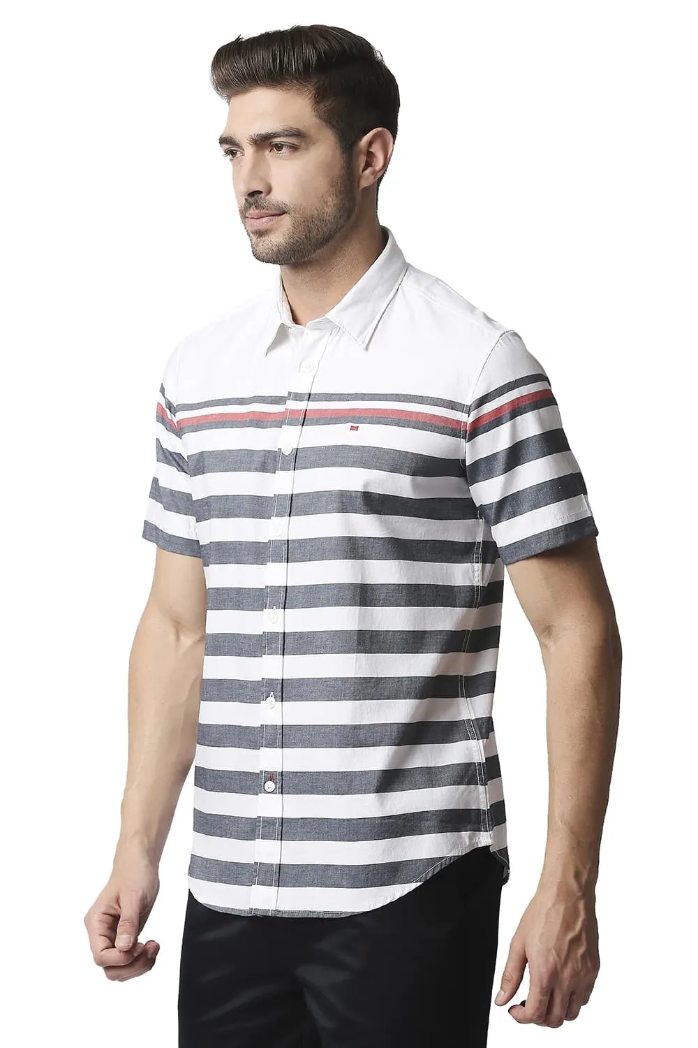 Slim Fit Twill Eng Weft Stripe Halfsleeves Shirt