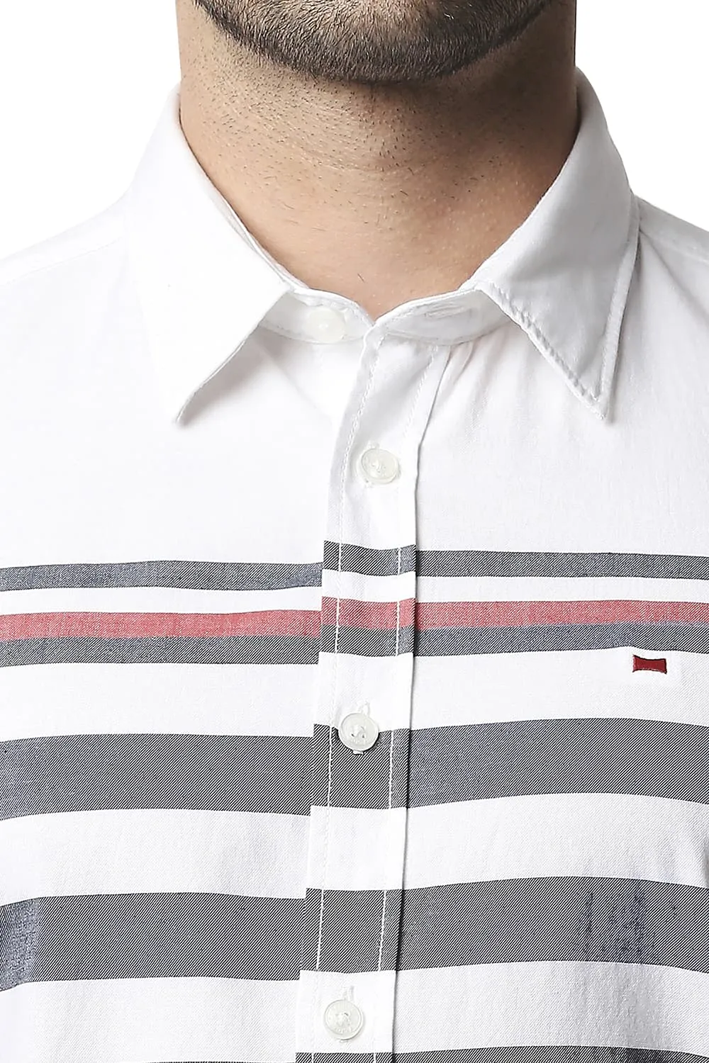 Slim Fit Twill Eng Weft Stripe Halfsleeves Shirt