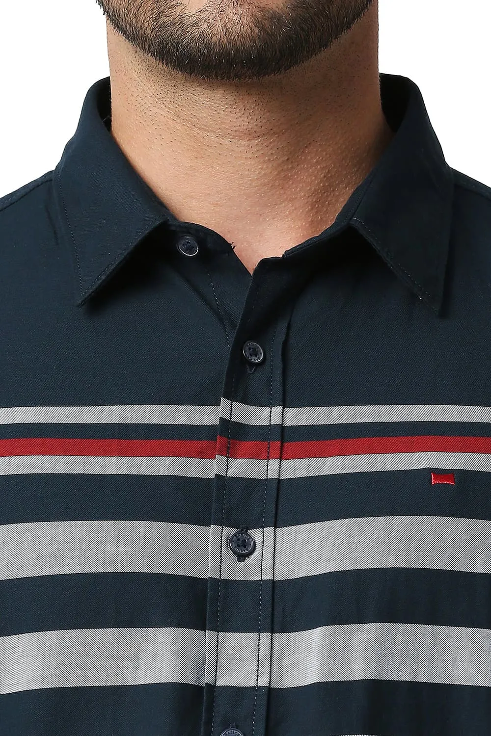 Slim Fit Twill Eng Weft Stripe Halfsleeves Shirt