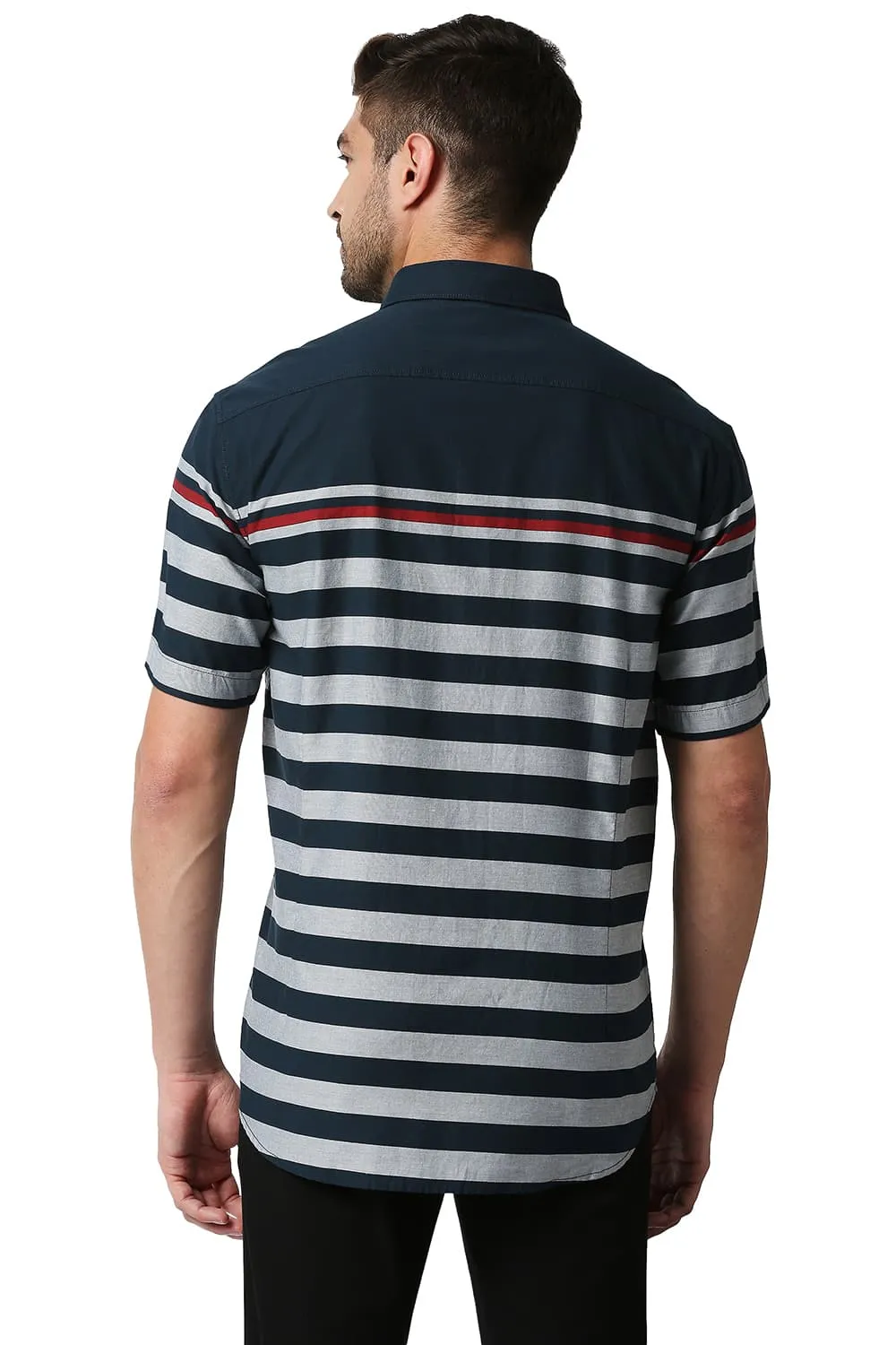 Slim Fit Twill Eng Weft Stripe Halfsleeves Shirt